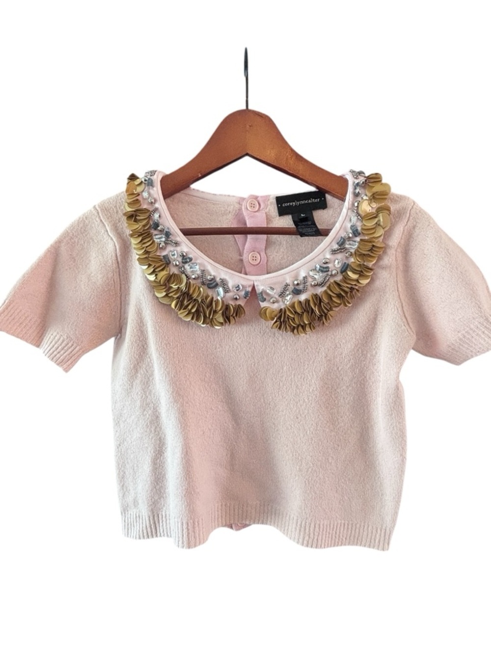 Corey Lynn Calter Angora Embellished Sequin Sweater Top Pink Size Large